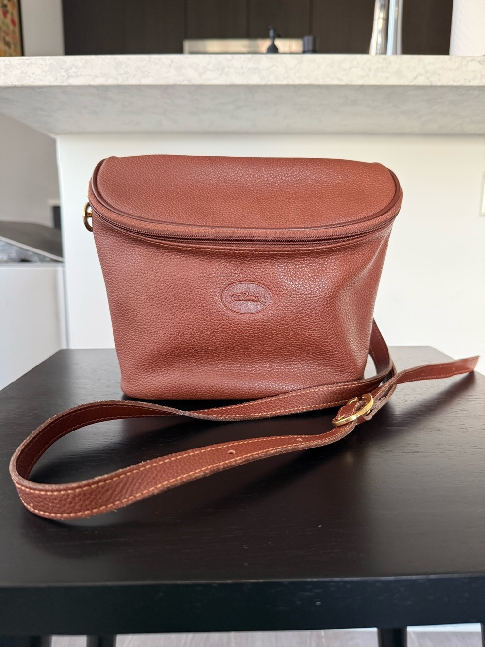 Vintage Longchamp Cognac Pebbled
Leather Crossbody Bag - Made in
France